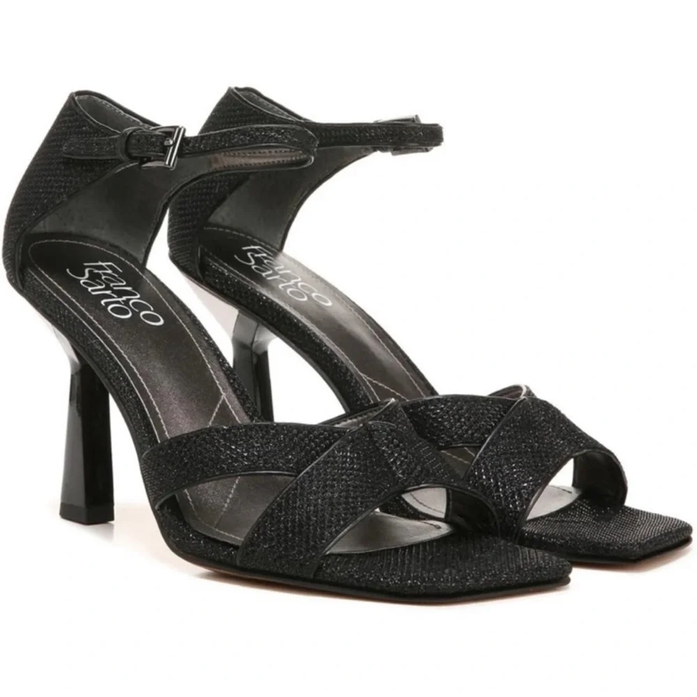 FRANCO SARTO Rania Ankle Strap Sandal in Black‎ Leather Size 8.5
